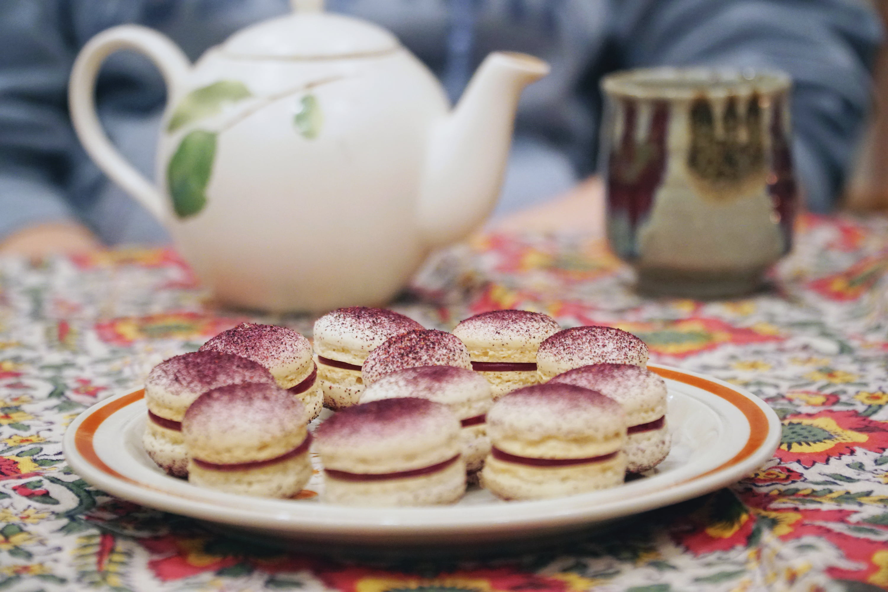 Macarons with teapot