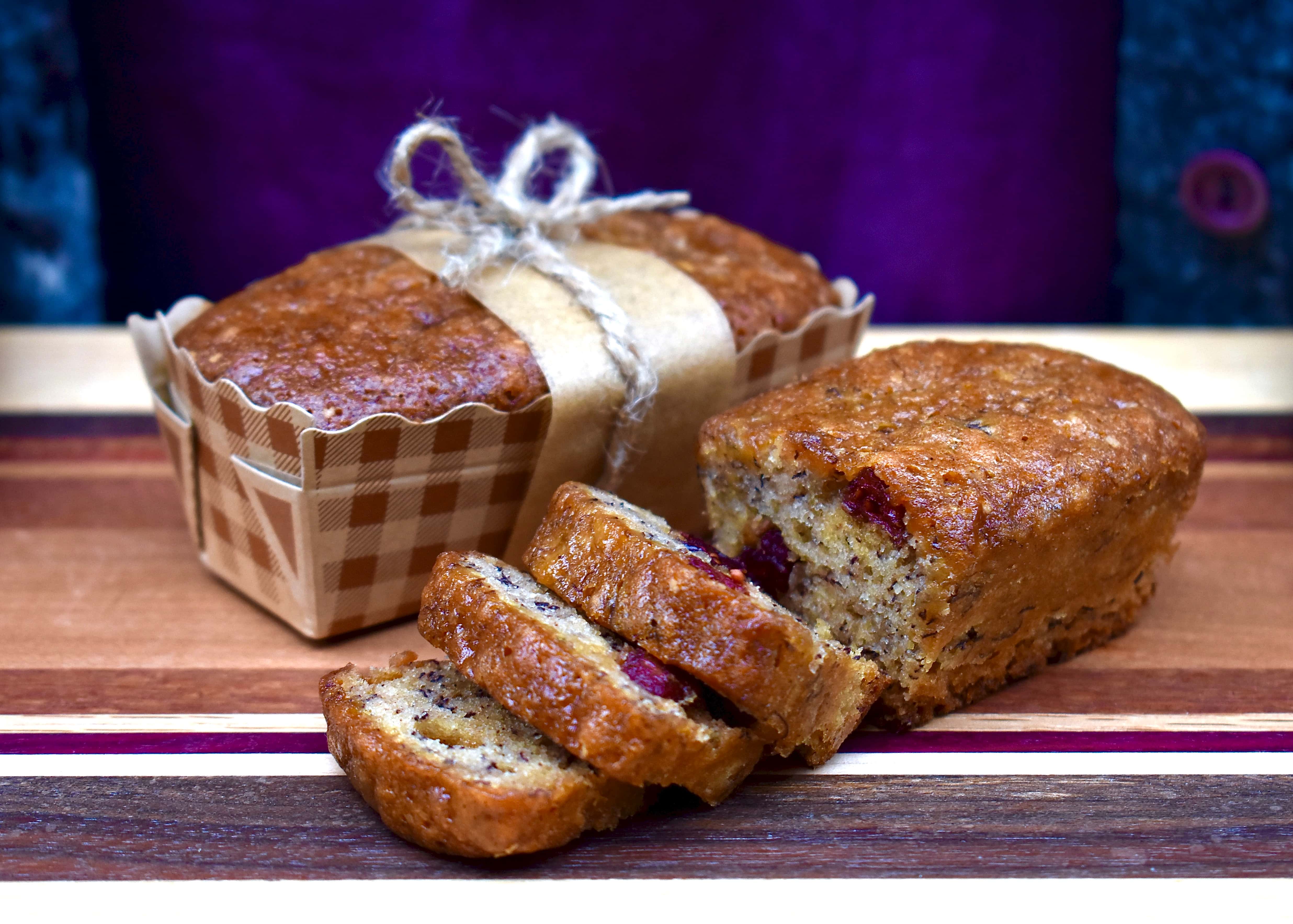 Mini banana cranberry loaf